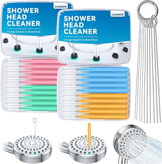 Lumkew Multiszie Shower Head Cleaner Tool, Shower Head Cleaning Brush for Small Hole Nozzle with Storage Boxes, Showerhead Cleaner Picks Unclogger for Household Bathroom, 30 Pcs