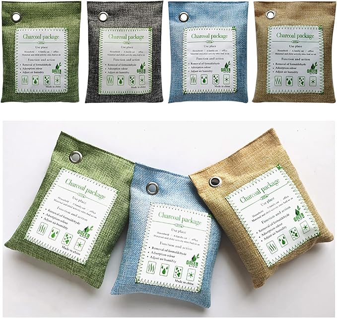 Bamboo Charcoal Bags Odor Absorber, 2 Packs 100g Charcoal Deodorizer Bags with Hooks, Nature Bamboo Charcoals Air Purifying Bags Activated Charcoals Odor Absorbers for Home Cars Pet Closet Bathroom
