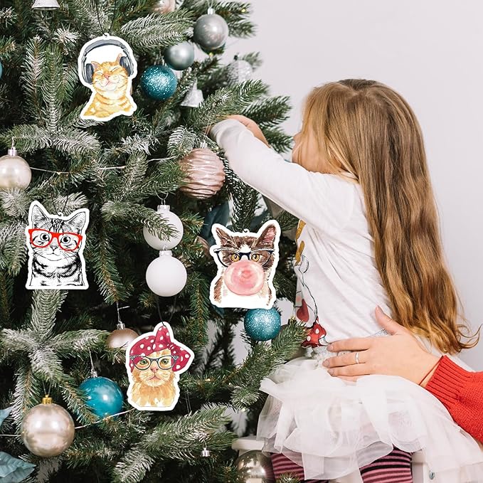 Funny Cat Car Air Freshener 4 Pcs, Cat Lover Mom Lady Gifts Hanging Air Freshener for Cars Closet Drawer Books, Cute Pet Kitten Car Accessories for Women Girls