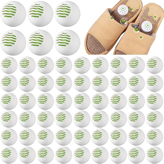 60PCS Sneaker Deodorizer Balls, 1.6 Inch Shoe Smell Balls, Natural Shoe Freshener for Home Office Wardrobe Drawer Car Gym Bags