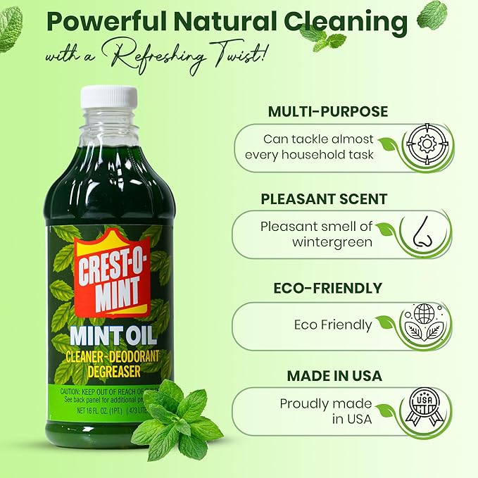 Crest-O-Mint Oil Multipurpose Cleaner & Degreaser, Simple All-Purpose Household Cleaner & Deodorizer, Natural Wintergreen Mint Scent, Made in USA (2, 128 fl oz)