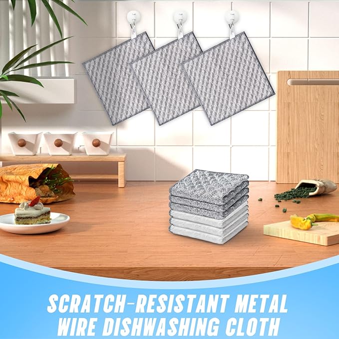 8 PCS Four-Layer Non-Scratch Multipurpose Steel Wire Dishcloths - Reusable Quick-Dry Odor-Free Scrub Cloths for Dishes, Kitchen Cleaning Cloths for Cookware, Sinks, Stove Tops(7.87X7.87)