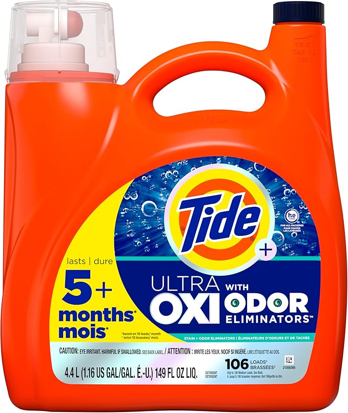 Tide Ultra Oxi with Odor Eliminators Liquid Laundry Detergent, 106 Loads, HE Compatible