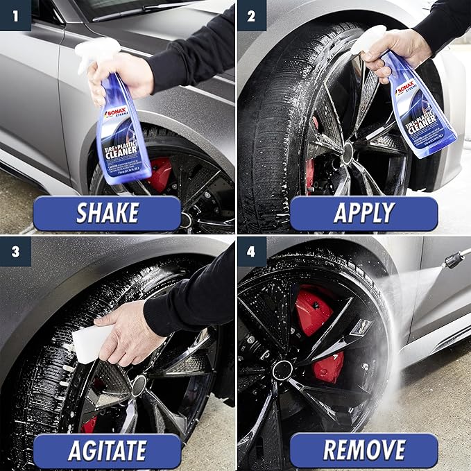 SONAX Tire Cleaner | Powerful Foaming Spray Removes Tire Grime, Brake Dust & Old Dressings | Safe on All Tires & Wheels | Deep Black Finish & Shine Enhancer | Professional Strength | 269400 | 750 ml
