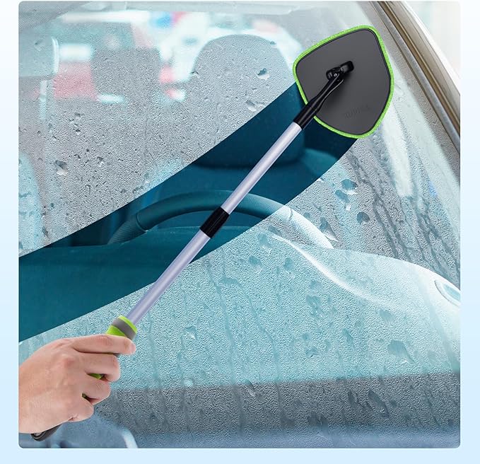 XINDELL Windshield Cleaning Tool, Interior & Inside Car Windshield Cleaner with Microfiber Pads, Extendable Handle & 360° Rotating Head, Streak-Free Glass Cleaning Kit for Cars Trucks