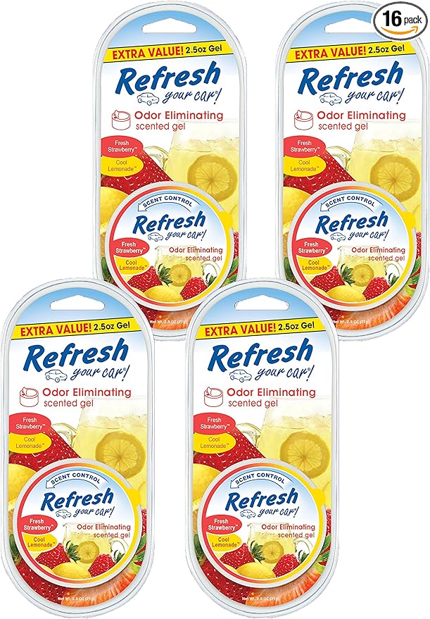 Refresh Your Car! 84924 Fresh Strawberry and Cool Lemonade Scented Gel Can, 2.5 oz, 4 Pack