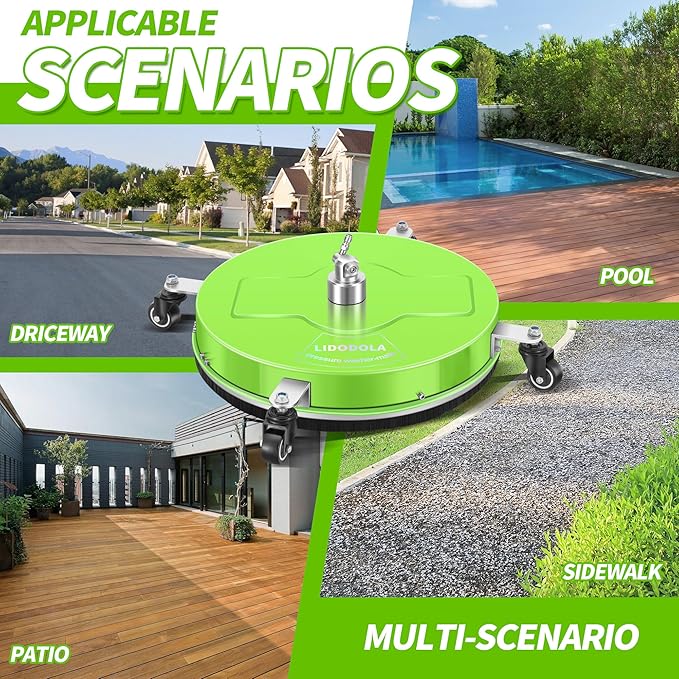 19'' Pressure Washer Surface Cleaner with 4 Wheels - Stainless Steel Surface Cleaner for Pressure Washer Attachment for Concrete, Driveway, Patio, Sidewalk, Deck and Driveways (19 INCH GREEN)