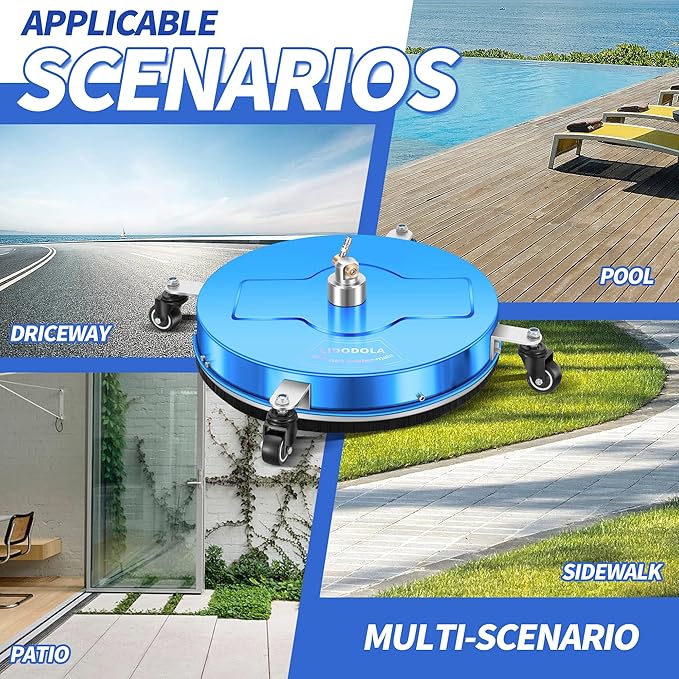 19'' Pressure Washer Surface Cleaner with 4 Wheels - Stainless Steel Surface Cleaner for Pressure Washer Attachment for Concrete, Driveway, Patio, Sidewalk, Deck and Driveways (19 INCH Blue)