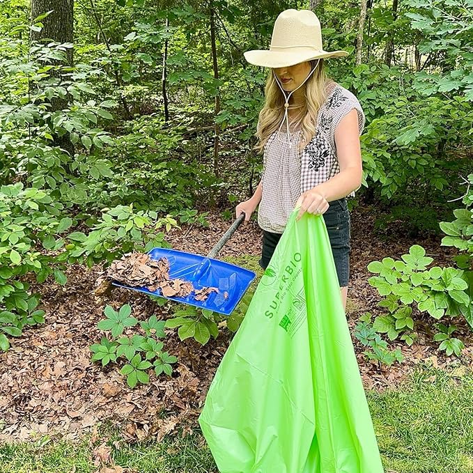 SUPERBIO 96 Gallon Compostable Yard Waste Bags, Extra Thick 1.57 Mil, 10 Count, BPI, OK compost INDUSTRIAL, and Seedling