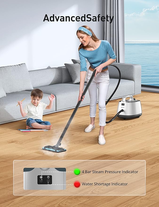 Steam Cleaner, 293°F 58 PSI Powerful Multipurpose Handheld Steam Mop for Home Use, 21 Attachments, 50Oz Capacity, Heavy Duty Steamer for Carpets, Floors, Cars, Tiles, Crack Cleaning, Platinum