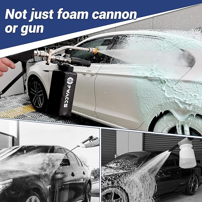 PWACCS Dual Foam Cannon with Pressure Washer Short Gun, Foam Cannon Dual Connector Accessory, Car Wash Foam Gun Kit with 1/4" Quick Connector, 5 Power Washer Sprayer Nozzles, 1.5 Liter, 5000 PSI