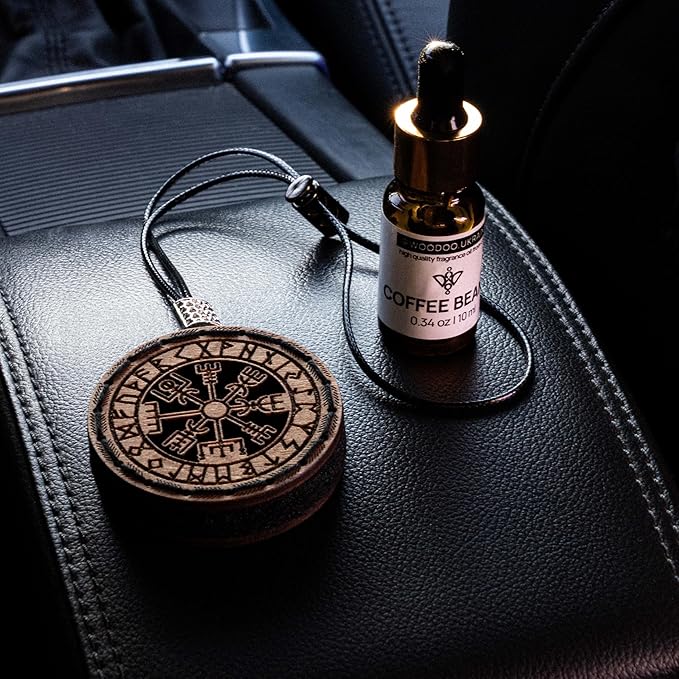 Wood Car Air Freshener — Handmade Car Air Freshener — Vegvisir Designed Fragrance Oil Diffuser in Wooden Gift Box — Aromatherapy Gift Set with diAquatoria Fragrance Oil - 10 ml