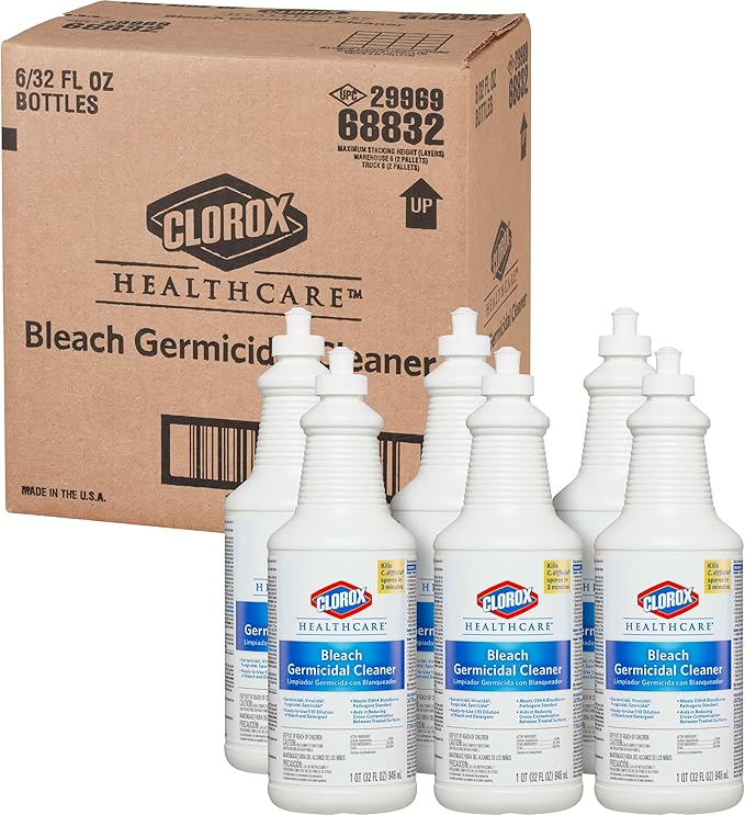 CloroxPro Healthcare Bleach Germicidal Cleaner Pull-Top, Healthcare Cleaning and Industrial Cleaning, 32 Ounces - 68832 (Pack of 6)