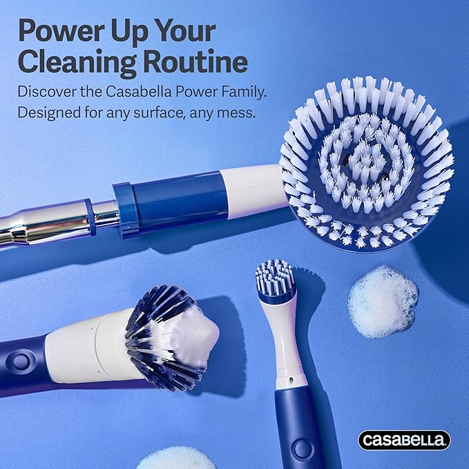 Casabella Handheld Spin Detail Scrubber, AA Battery Powered, 3 Brush Heads, White