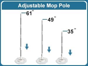 3-Section Spin Mop Replacement Handle Only, 35–61 Inch Adjustable Stainless Steel Mop Pole, Compatible with Round Spin Mop Bucket Systems (Handle Only, No Mop Head) - White