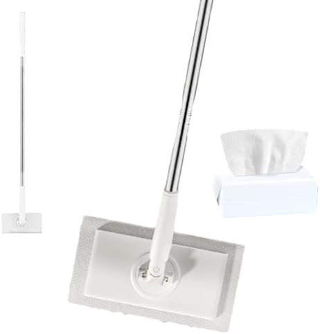 Tapinterior Mop, Convenient Cloth Changing Mini Mop, Lazy Mops Automatic Gripping, Hands-Free Replacement Easy Detach & Reuse, for Kitchen & Bathroom (White,43in)