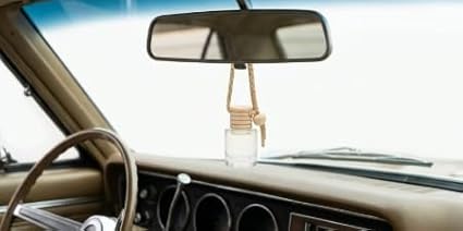 Hanging Car Air Diffuser - Glass and Wood Essential Oil Car Air Freshener - Long Lasting Rearview Mirror Scent - FyrBugg Apothecary, LLC - 10ml(Dahlia Noir)