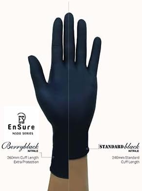 Ensure Black Nitrile Gloves – 5 Mil Heavy-Duty Disposable Gloves, Low Dermatitis, Powder & Latex Free, Chemo-Rated