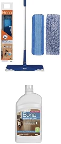 Bona Premium Microfiber Floor Mop - Dry & Wet Cleaning - Includes Microfiber Pads + Bona Hardwood Floor Polish - Low Gloss Shine - Covers 500 sq ft