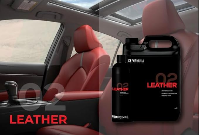 02 Leather | Eco Friendly Leather Cleaner | Lifts Body Oils and Grime | Matte OEM Touch on Coated Hides | Controlled Spray for Precision Around Seams and Perforations | 500 Milliliters
