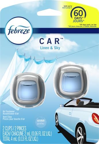 Febreze Car Air Fresheners, Linen & Sky, Odor Fighter for Strong Odors Car Vent Clips (2 Count)