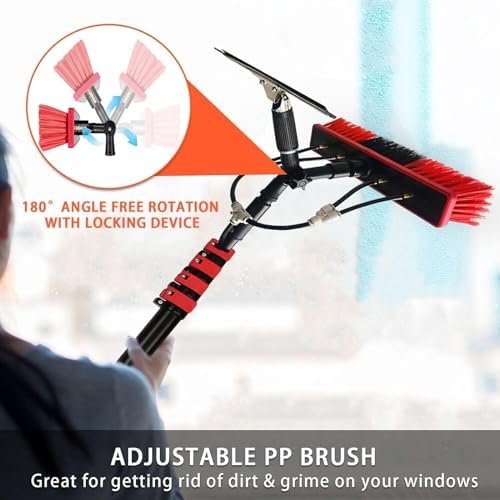 Glass Cleaning Brush Home Water Fed Telescopic Pole Kit Solar Panel Brush Rotating for Photovoltaic Panel，Telescopic Window Cleaning Kit - 3.6-11M Extension Pole with Solar Panel Brush for G