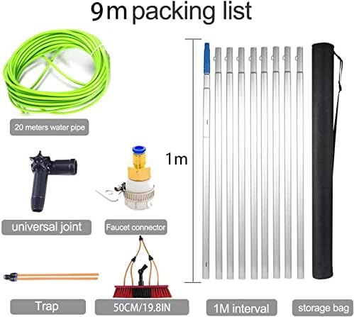 Glass Cleaning Brush Home Water Fed Telescopic Pole Kit Solar Panel Brush Rotating for Photovoltaic Panel，9M Telescopic Window Cleaning Pole with 50Cm Brush Head Water Fed Extendable Kit for