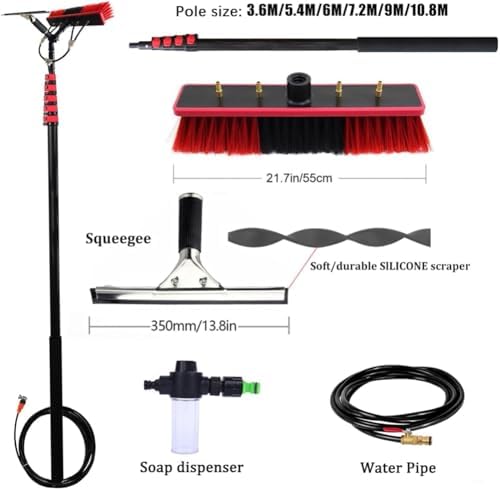Glass Cleaning Brush Home Water Fed Telescopic Pole Kit Solar Panel Brush Rotating for Photovoltaic Panel，Telescopic Window Cleaning Brush Rod 3.610.8M Extendable Cleaner for Conservatory Ro