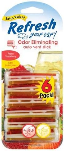 Refresh Your Car Odor Eliminating Auto Vent Stick Car and Home Air Freshener, Fresh Strawberry/Cool Lemonade Scent, 6 Sticks