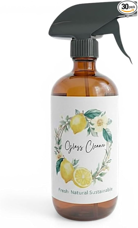 Butterfly&Bee Natural Glass & Mirror Cleaner, Lemon Scent, Liquid, Dye-Free, Castile Soap, 16 fl oz Amber Glass Bottle
