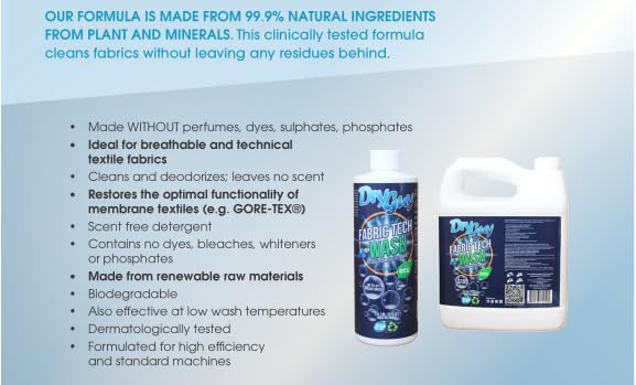 Fabric Tech Wash – Eco‑Friendly, Highly Concentrated Cleaner for Technical Fabrics, Restores Waterproofing, Breathability & Performance