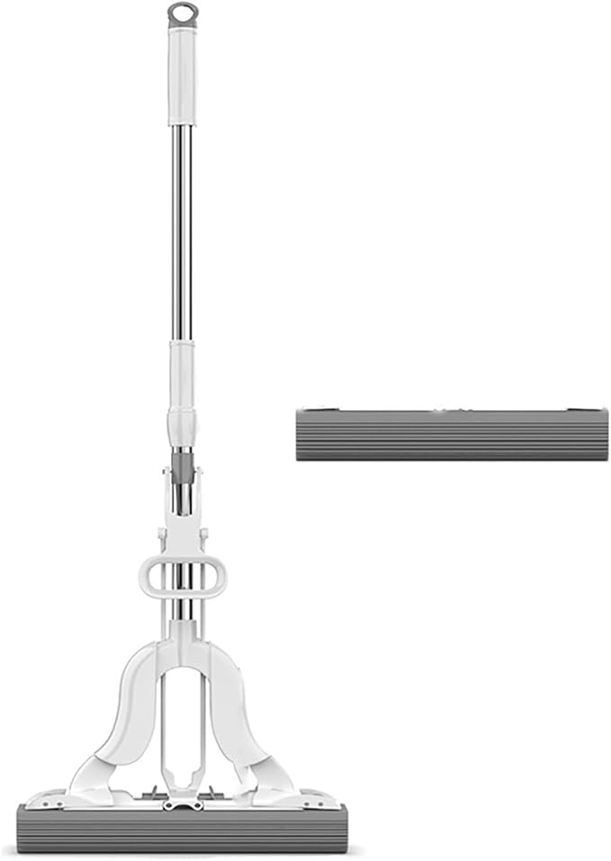 PVA Sponge Mop, Hands Free Self Wringing Mop, Self Squeeze Sponge Mop for Tile Marble Laminate Floor Cleaning (Size : Mop+1 Cloth)