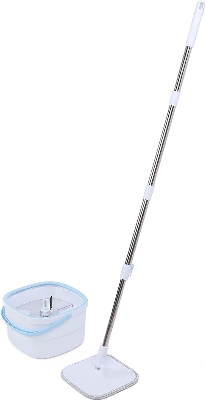 Spin Mop and Bucket, Mops Spin 360 Degree Rotating Self Wringing Square Floor Cleaner with Self Separation Dirty and Water System for Bucket Set