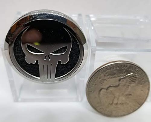 Jumbo Size (JUMBO Punisher) 38mm (1-1/2 in dia.) Car Aromatherapy Essential Oil Diffuser Stainless Steel Locket Air Freshener with Vent Clip 7 Pads 1 Oil Included