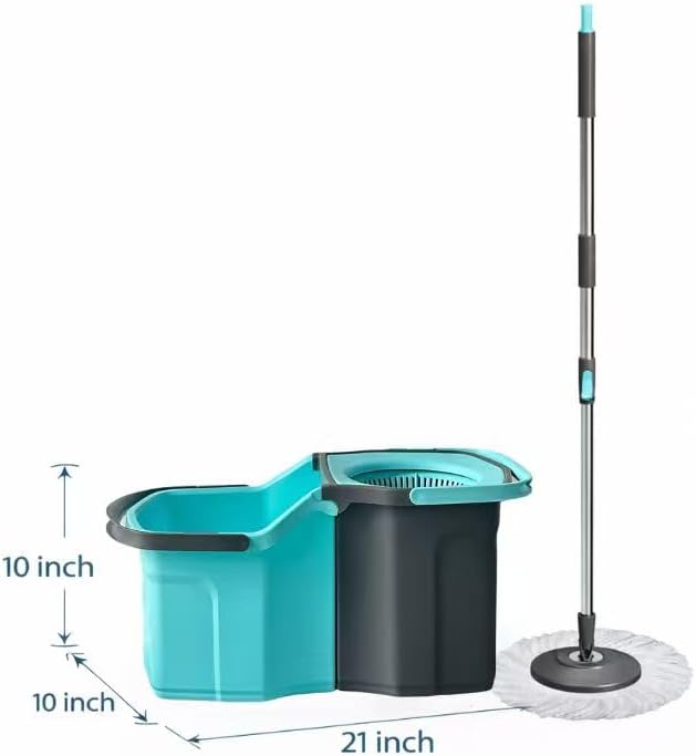 Casabella Spin Mop System with Extra Mop Head Refill - Two-Bucket Design with Splash Guard Built-in Measuring Cup and Scraper Tool with Easy Wring Pedal Spinner, 1.25-Gall (Detachable Mop)