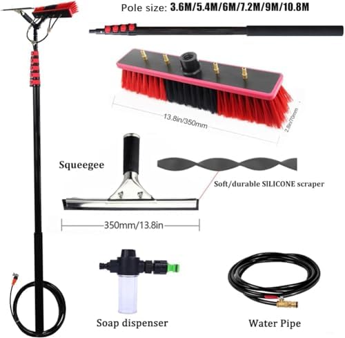 Glass Cleaning Brush Home Water Fed Telescopic Pole Kit Solar Panel Brush Rotating for Photovoltaic Panel，Extendable Telescopic Brush 3.610.8M Window Cleaning Rod Ideal for Conservatory Roof