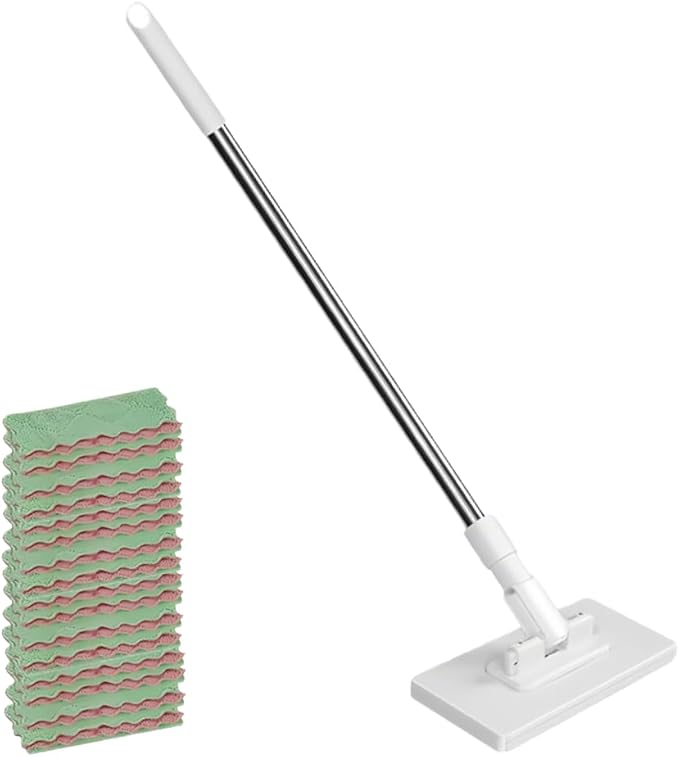 Snap Grip Mini Mop, Zero Touch Mini Mops, Retractable Gap Dust Cleaner Flat Mops with Locking Head & Sweeping Cloths, 100cm Long Handle Mopping Sweeper Stick for Multi Cleaning (1*mop+16*Cloth)