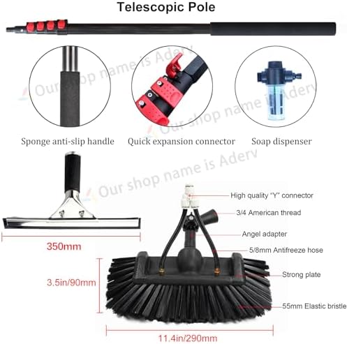 Glass Cleaning Brush Home Water Fed Telescopic Pole Kit Solar Panel Brush Rotating for Photovoltaic Panel，3.6-10.8M Window Cleaning Telescopic Pole,Water Fed Extendable Brush,Suitable for Cl