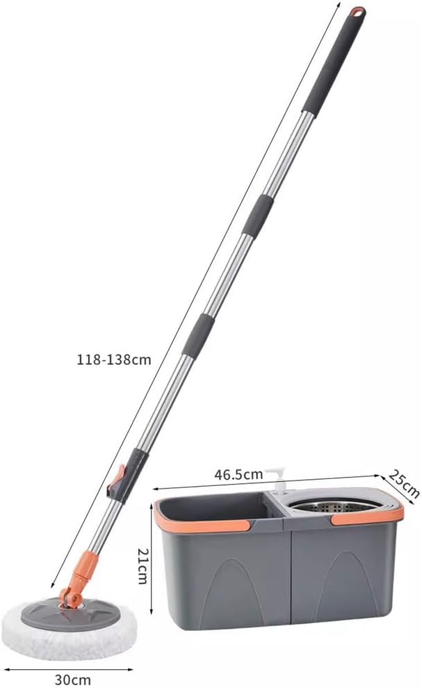 Spin Mop and Detachable Wringer Bucket Set, Separates Clean & Dirty Water, 180° Spinning Microfiber Mop Heads, Household Floor Cleaning System for Hardwood, Wood, Laminate, Tile