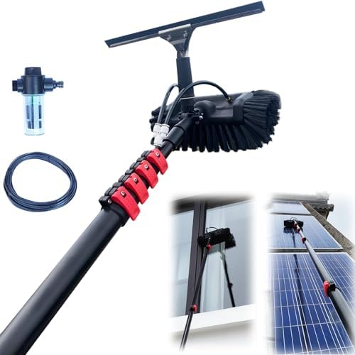 Glass Cleaning Brush Home Water Fed Telescopic Pole Kit Solar Panel Brush Rotating for Photovoltaic Panel，3.6-10.8M Window Cleaning Pole Hose Fed Water fed Telescopic Extendable Solar Panel