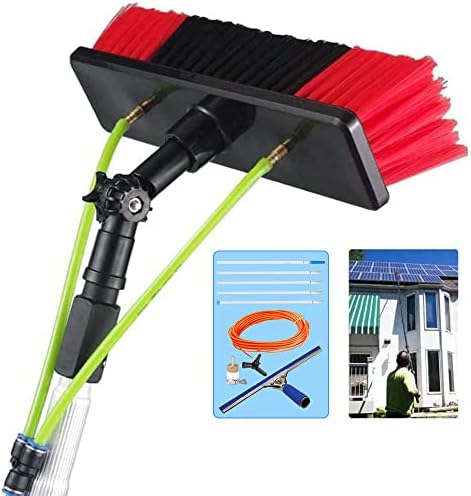 Glass Cleaning Brush Home Water Fed Telescopic Pole Kit Solar Panel Brush Rotating for Photovoltaic Panel，10-39 Foot Window Cleaning Brush Extendable Water Fed Solar Panel Cleaner Roof Clean