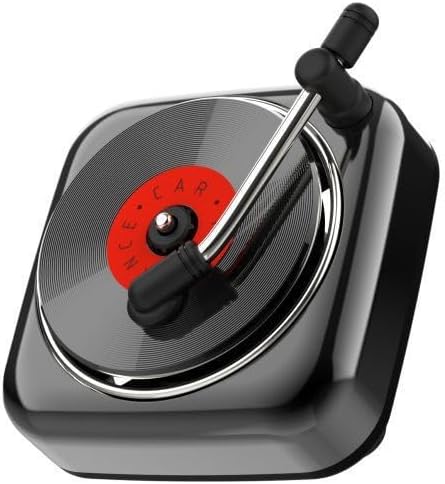 Car Air Freshener in Retro Record Player Design, CD Decorative Diffuser with Rotating Mechanism, Vintage-Inspired Aroma Diffuser for Car Vent (Black)