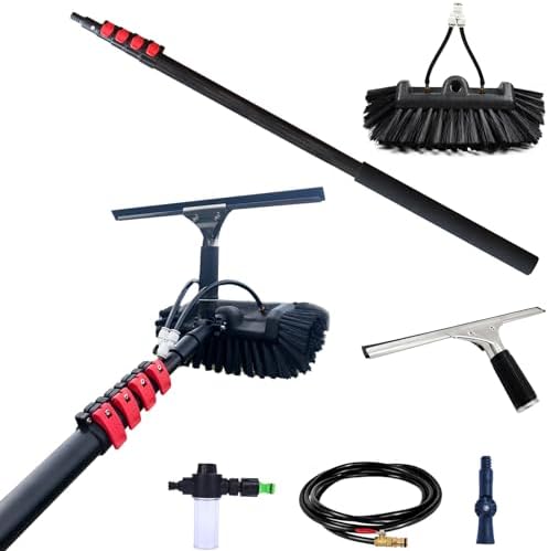 Glass Cleaning Brush Home Water Fed Telescopic Pole Kit Solar Panel Brush Rotating for Photovoltaic Panel，3.6-10.8M Window Cleaning Pole Hose Fed Water fed Telescopic Extendable Solar Panel