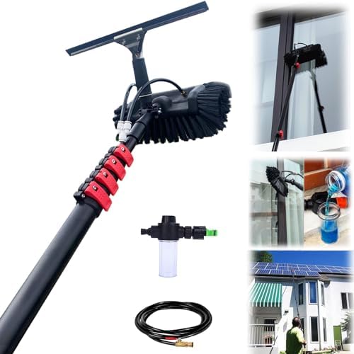 Glass Cleaning Brush Home Water Fed Telescopic Pole Kit Solar Panel Brush Rotating for Photovoltaic Panel，3.6-10.8M Window Cleaning Pole Hose Fed Water fed Telescopic Extendable Solar Panel