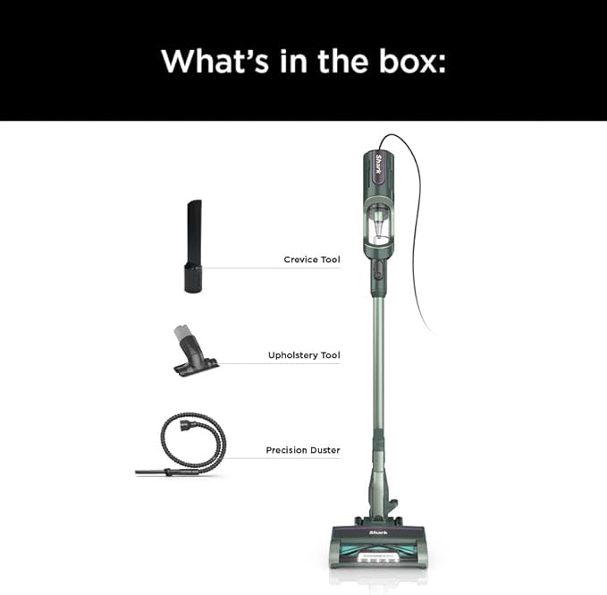 Shark Detect Ultralight Corded Stick Vacuum with Direction Detect and Self-Cleaning Brushroll, Powerful Hair Pickup, Ultra-Lightweight, Crevice & Upholstery Tool Included, Evergreen, HZ752