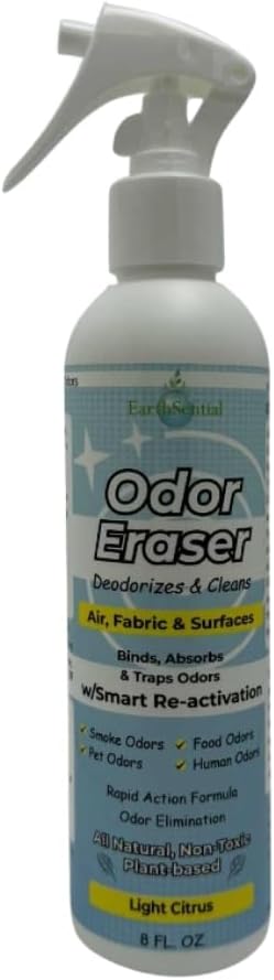 Odor Eraser Spray – All-Natural, Plant-Based Deodorizer & Air Freshener – Binds & Traps Odors from Pets, Shoes, Kitchens & Fabrics – Light Citrus, 8 oz