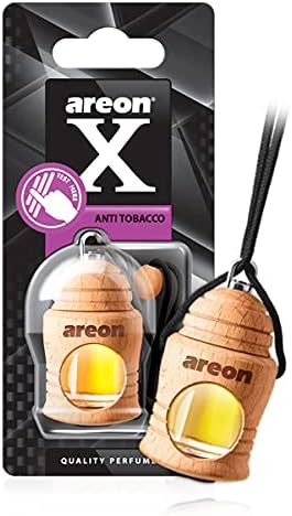 AREON Fresco Hanging Car Air Freshener - Anti Tobacco Scent, 40-50 Days Long-Lasting Fragrance - Diffuser in Wood Pendant Housing - Automotive Accessories & Essentials - Pack of 3