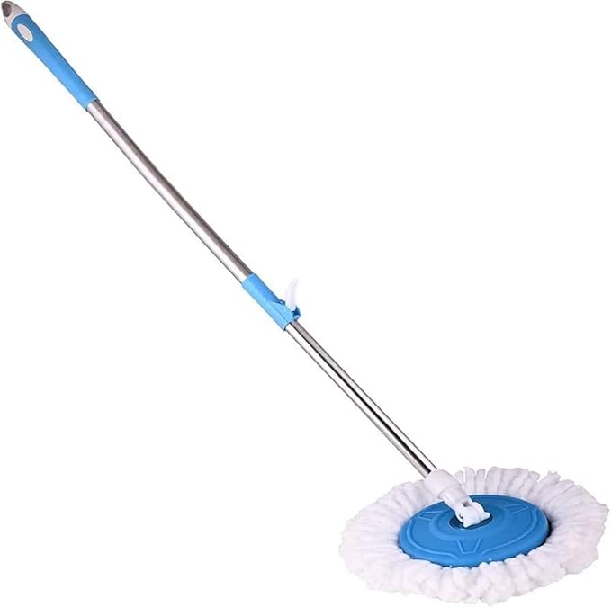 ( 2 Sink Wipper Free ) Indian Home and Kitchen Stainless Spin Mop Stick for Floor Cleaning Without Bucket Telescopic Handle, Microfiber Head, Blue and White