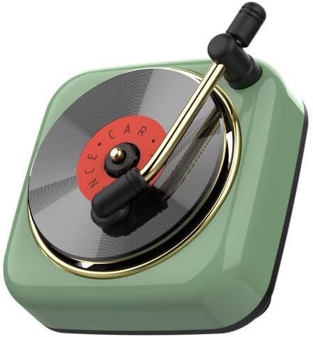 Car Air Freshener in Retro Record Player Design, CD Decorative Diffuser with Rotating Mechanism, Vintage-Inspired Aroma Diffuser for Car Vent (Green)