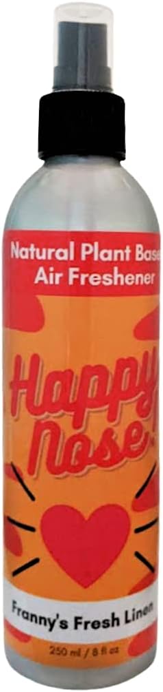 Happy Nose! Natural Plant-Based Air Freshener, Odor Neutralizer Spray for Home, Work, Pets, Vehicle, Smoke, Sports Equipment (Franny's Fresh Linen, 1 Pack)